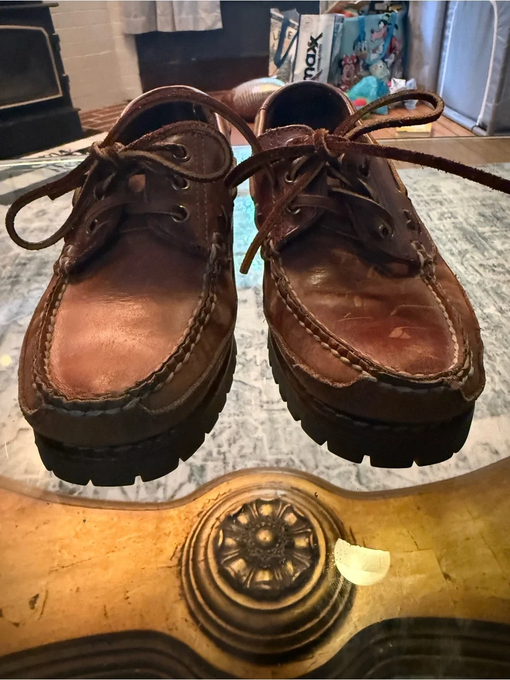 Ralph Lauren Ranger Brown Leather Lug-Soled Boat Shoes Moc-Toe Ivy League 7.5